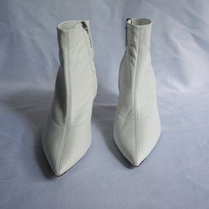 Zara White Leather Stiletto High Heel Ankle Boots